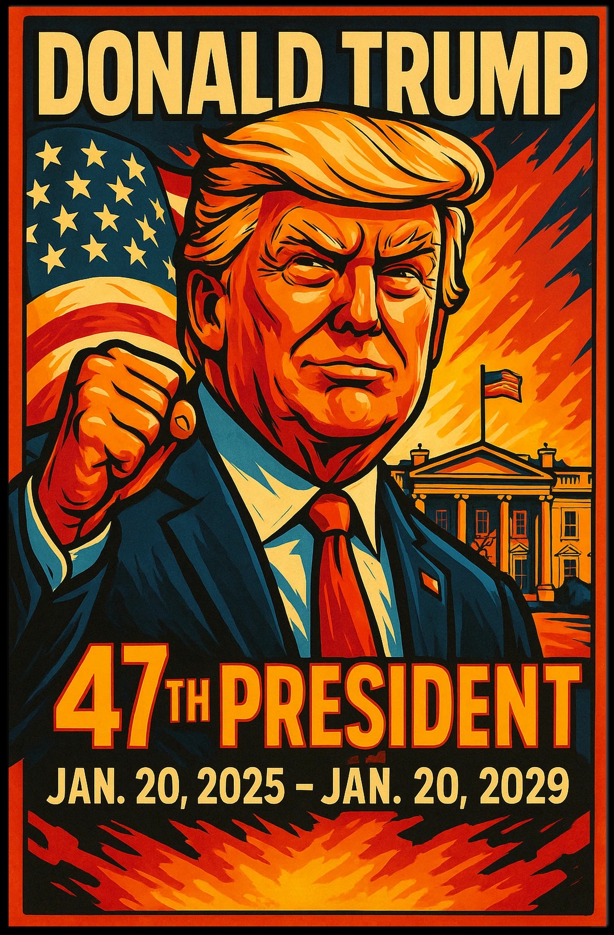 Donald Trump Rising Horizon Patriotic Dawn Sunrise Eagle Imagery Digital Painting Cinematic Poster