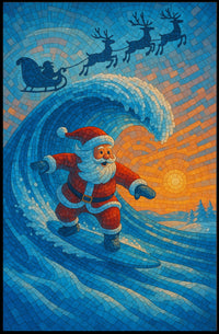 Santa Surfing Christmas Mosaic Poster: Festive Fusion