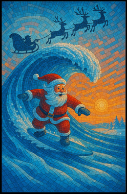 Santa Surfing Christmas Mosaic Poster: Festive Fusion