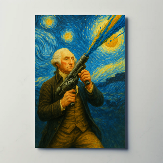 George Washington Painted Starry Cannon Surreal Energy Vintage Travel Poster