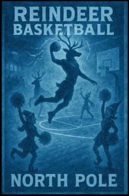 Reindeer Basketball At The North Pole Poster