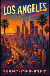 Los Angeles Dreamscape Vintage Sunset Art Poster