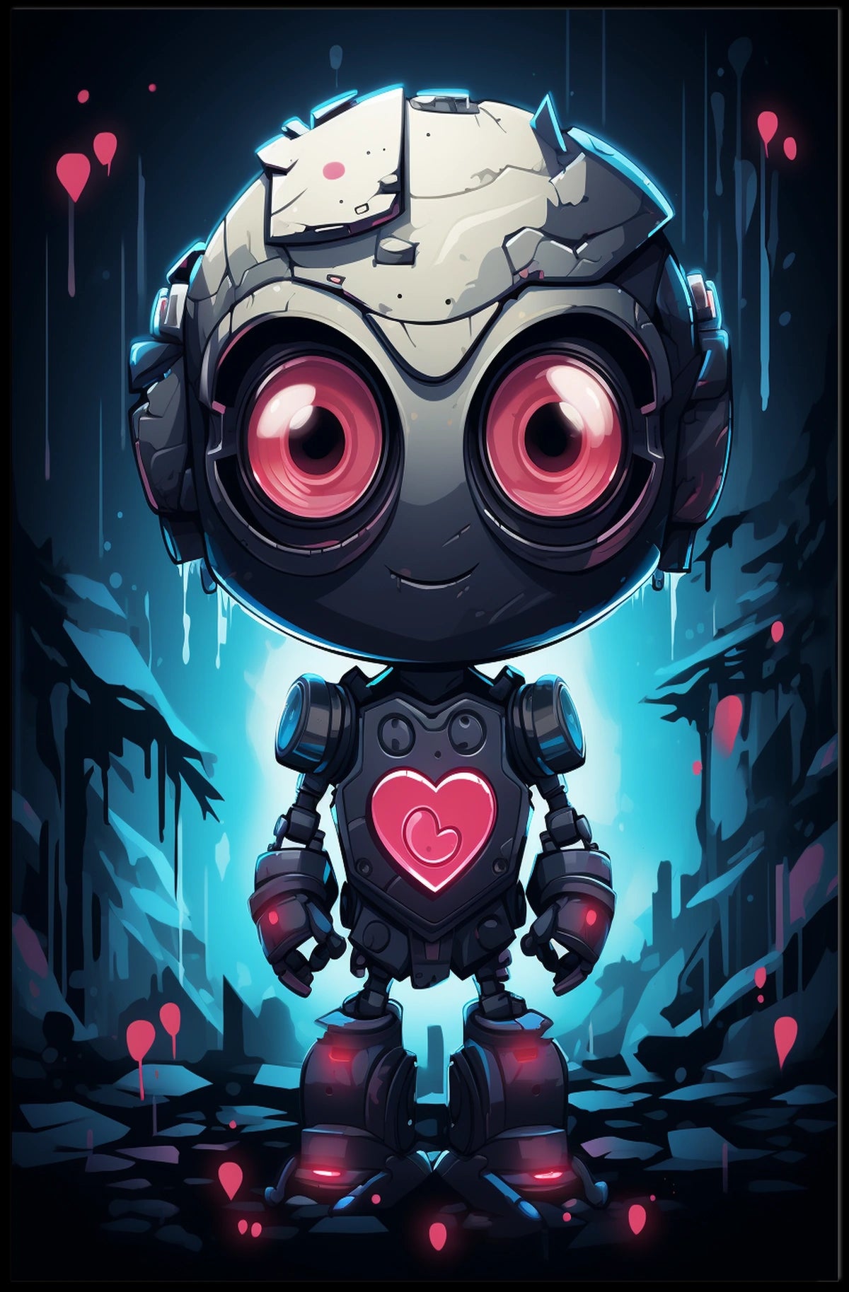 Robot Heart Poster: Futuristic Whimsy Meets Dystopia