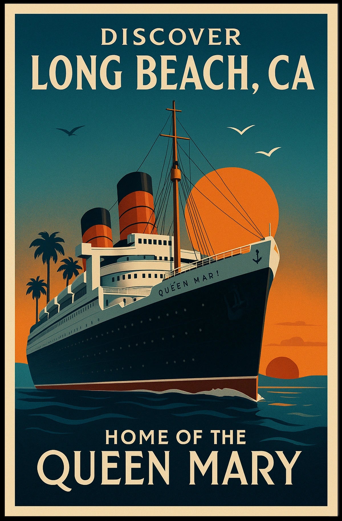 Queen Mary Long Beach Vintage Travel Poster