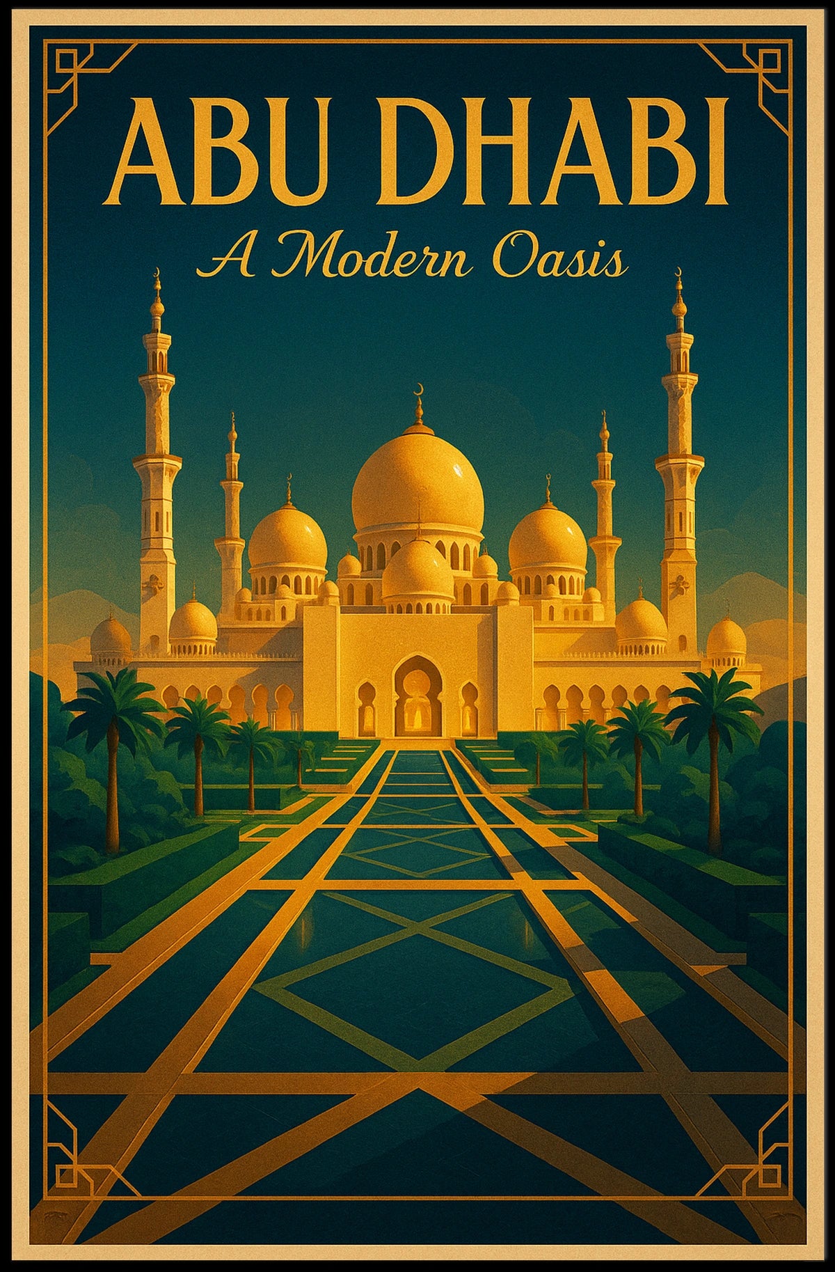Abu Dhabi Grand Mosque Vintage Travel Poster