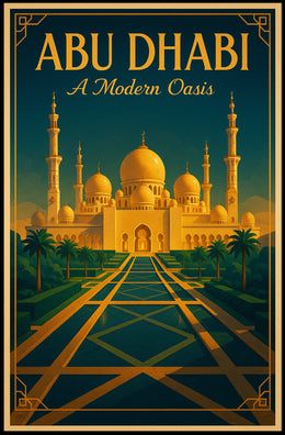 Abu Dhabi Grand Mosque Vintage Travel Poster