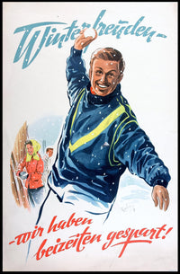 Cheerful Winter Scene Vintage Propaganda Poster PosterGoat