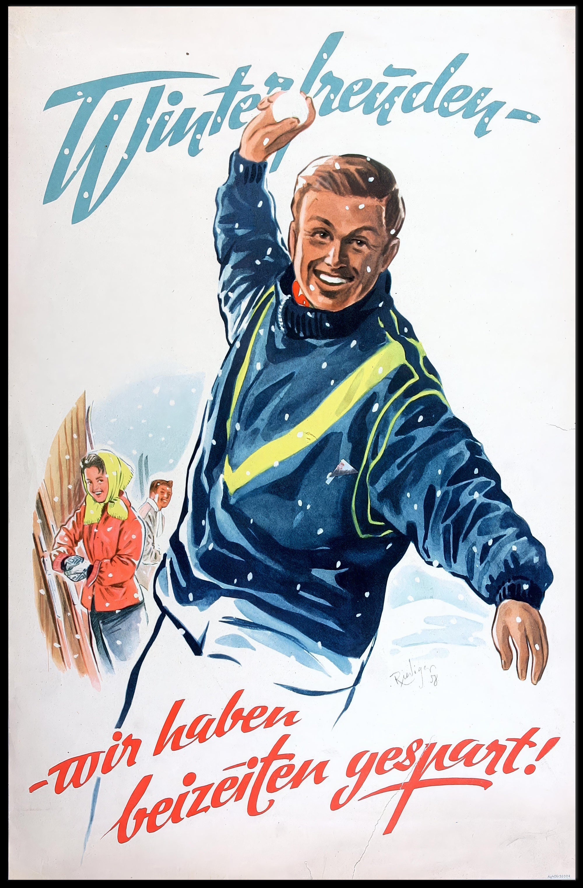Cheerful Winter Scene Vintage Propaganda Poster PosterGoat
