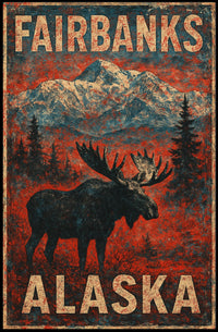 Alaskan Wilderness Moose Vintage Adventure Poster