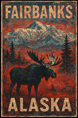 Alaskan Wilderness Moose Vintage Adventure Poster
