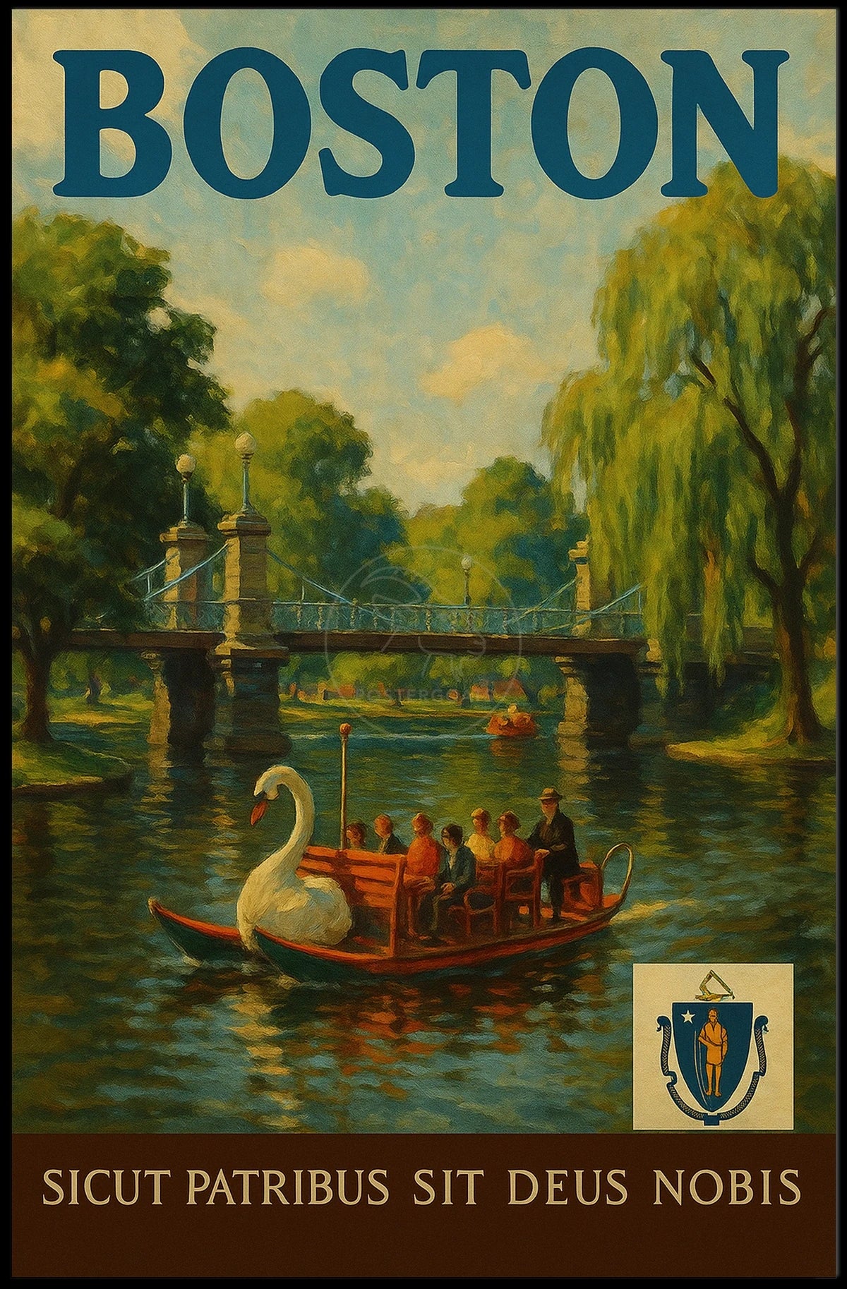 Boston Public Garden Vintage Travel Artwork Poster