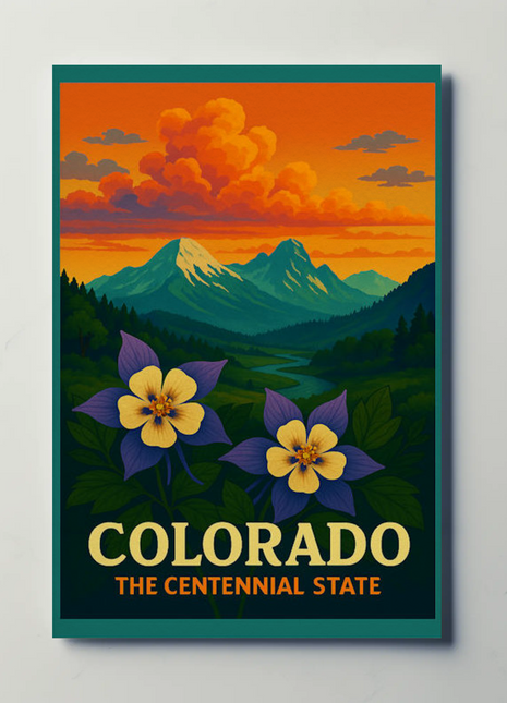 Colorado Centennial State Flowers Sunset Travel Poster