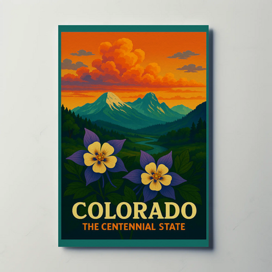 Colorado Centennial State Flowers Sunset Travel Poster