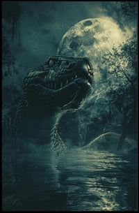 Giant Serpent in Moonlit Jungle Fantasy or Mythology Poster PosterGoat