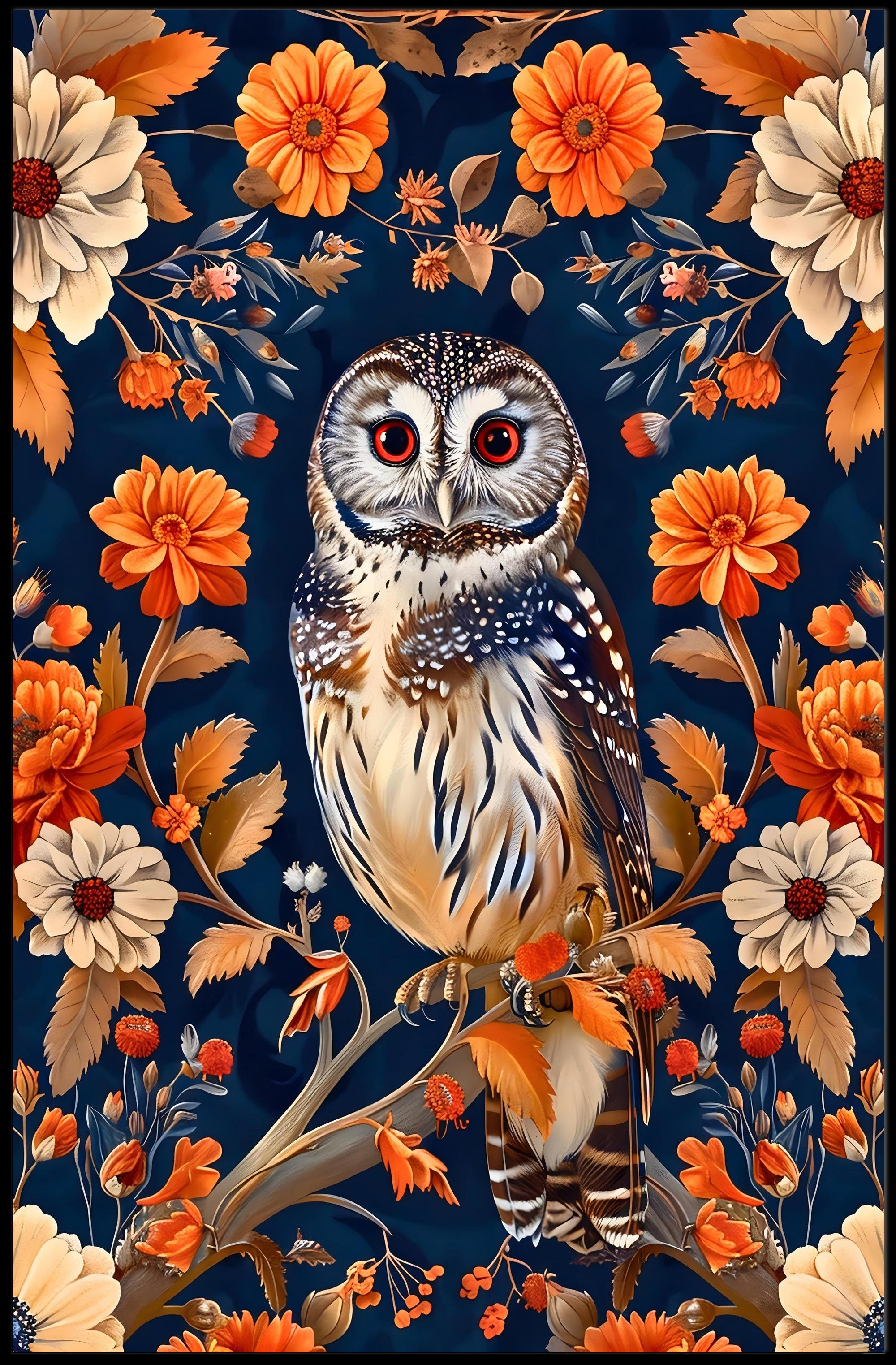 Autumn Owl in Bloom Wall Art Print