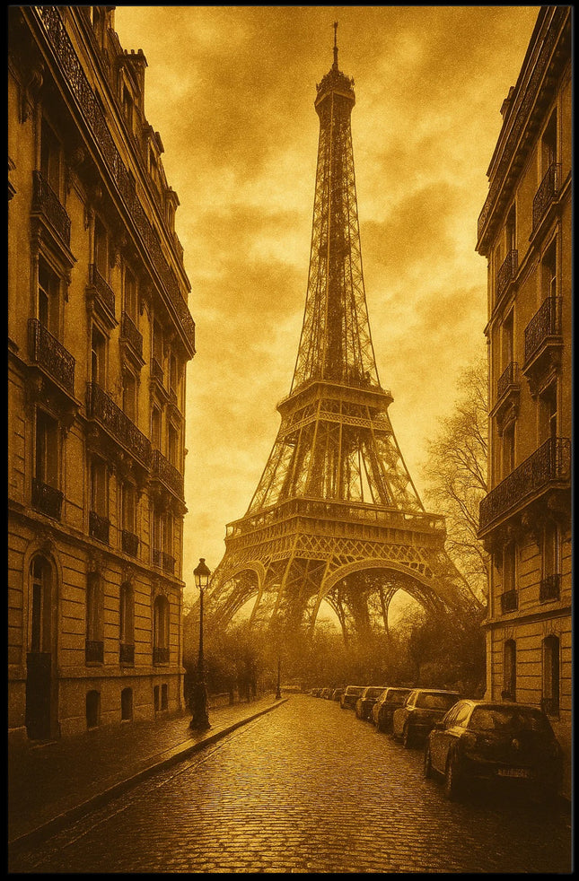 Parisian Romance: Vintage Eiffel Tower Urban Cityscape Poster