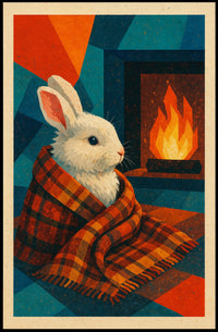 Cozy Rabbit by the Fireplace Poster