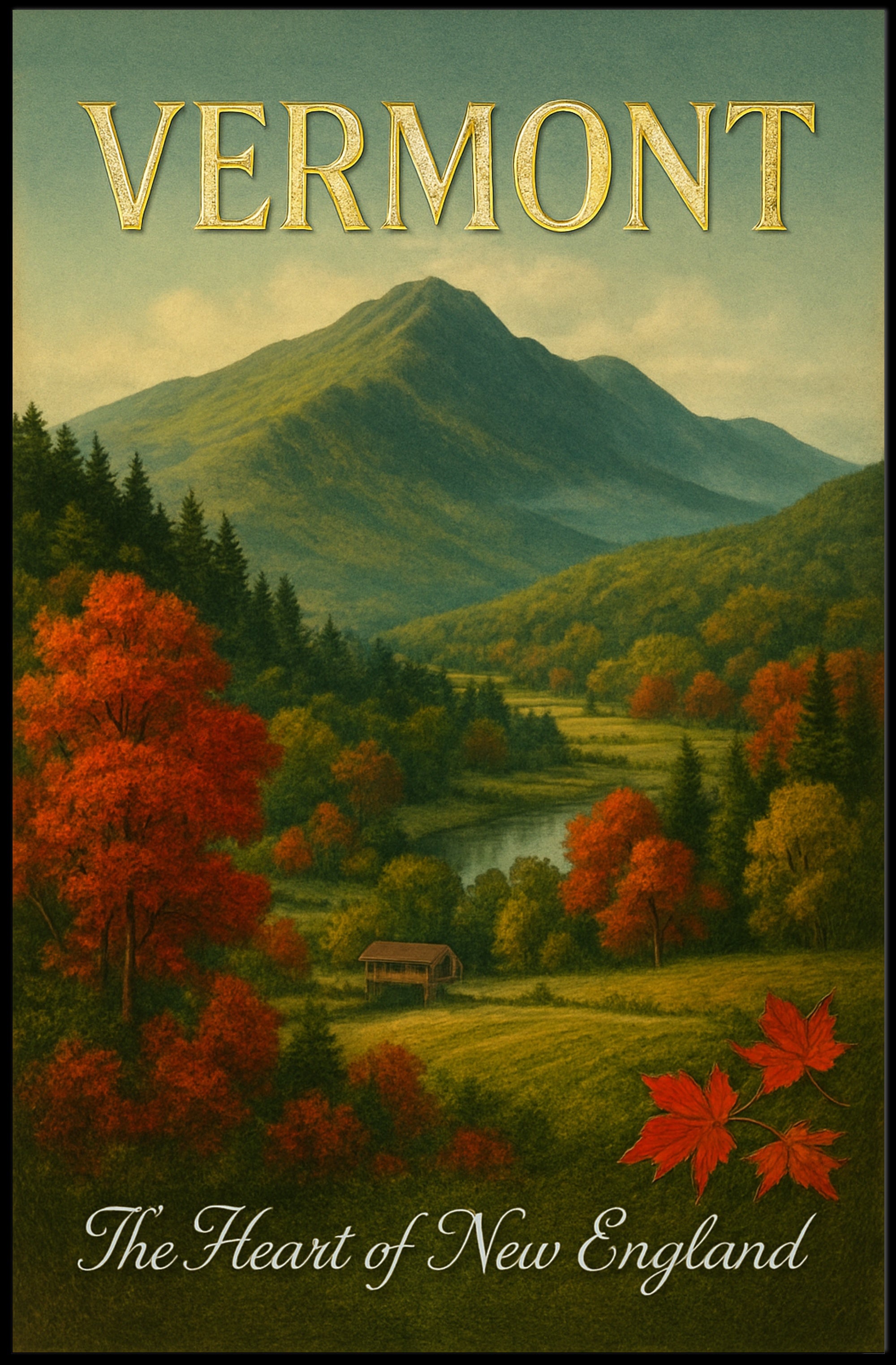 Vermont Autumn Landscape Travel Poster