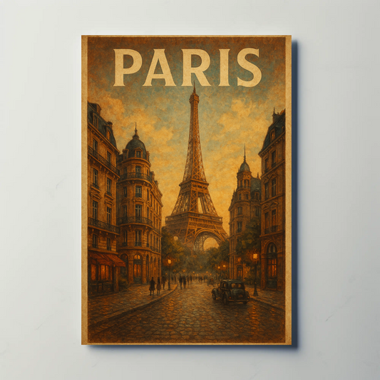 Paris Eiffel Tower Evening Travel Poster