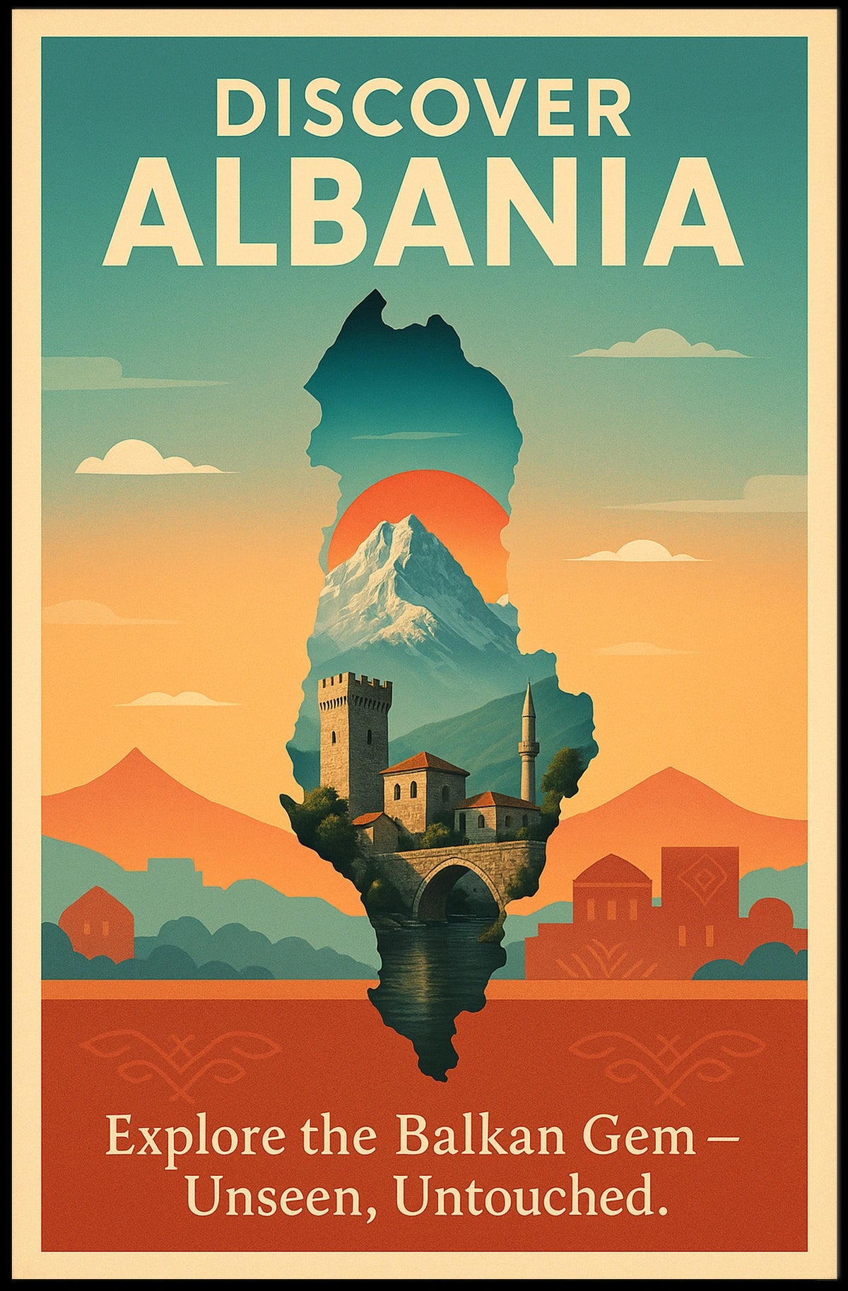 Albania Travel Vintage Landscape Architecture Poster