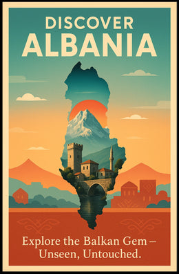 Albania Travel Vintage Landscape Architecture Poster