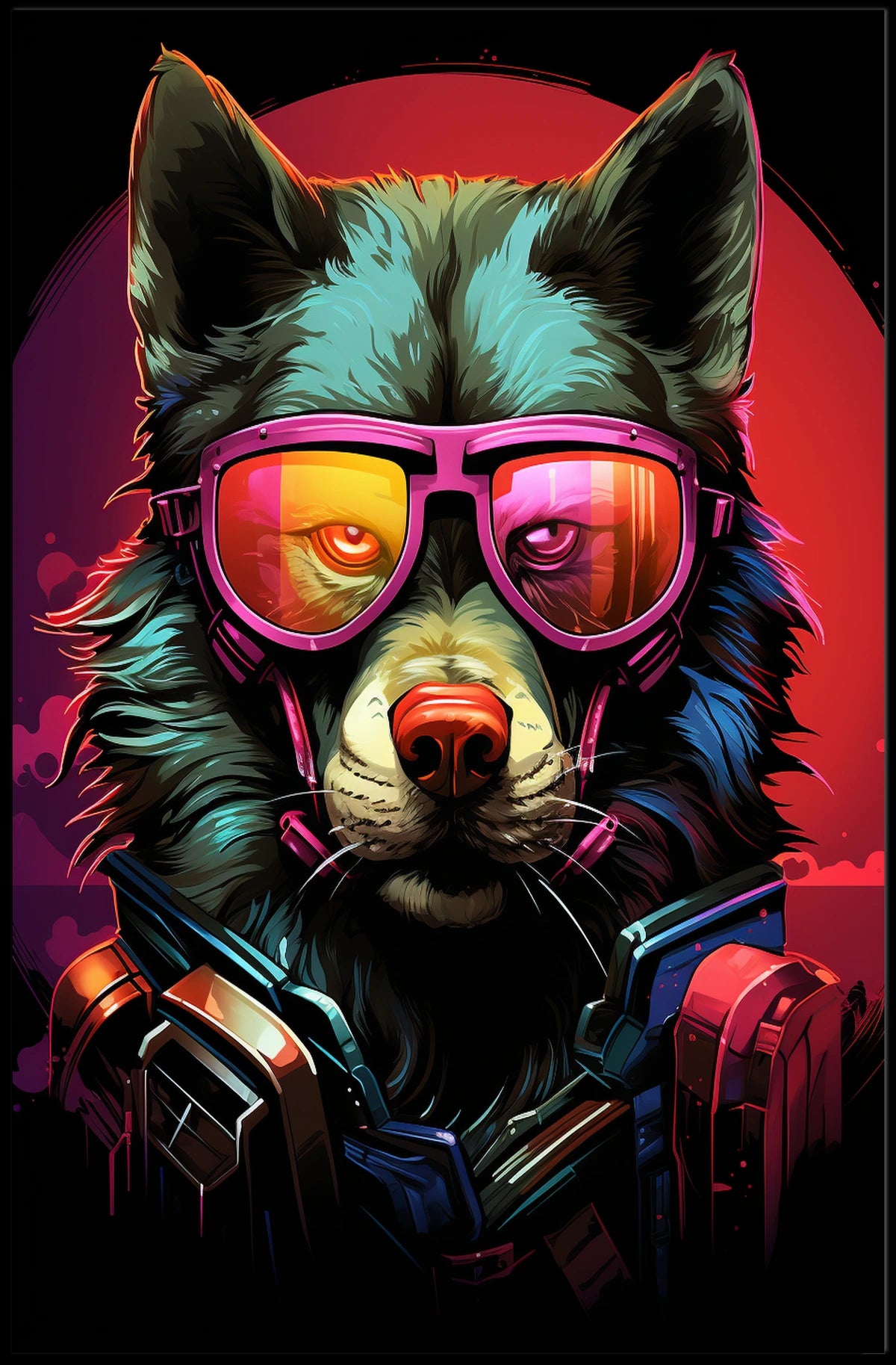 Futuristic Wolf in Sunglasses Futuristic Sci-Fi Poster