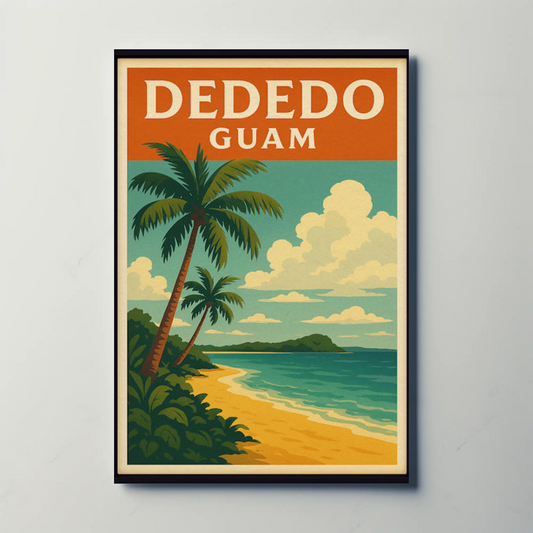 Dededo Guam Beach Palms Coastal Horizon Travel Poster