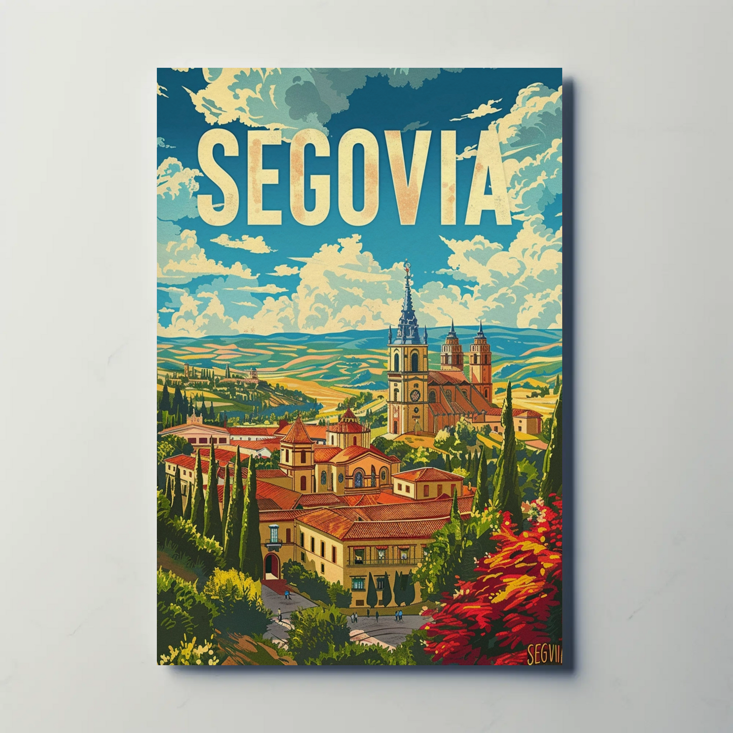 Segovia Cityscape Skyline and Architecture Travel Poster