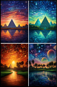 Egyptian Pyramids in Dreamlike Celestial Landscapes Cultural Poster