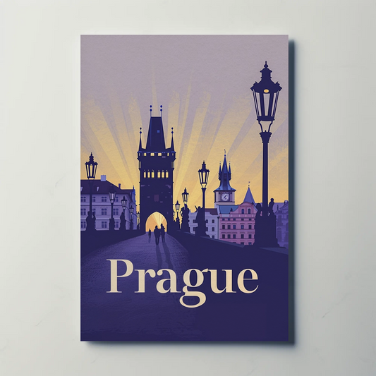 Prague Charles Bridge Sunset Silhouettes Poster