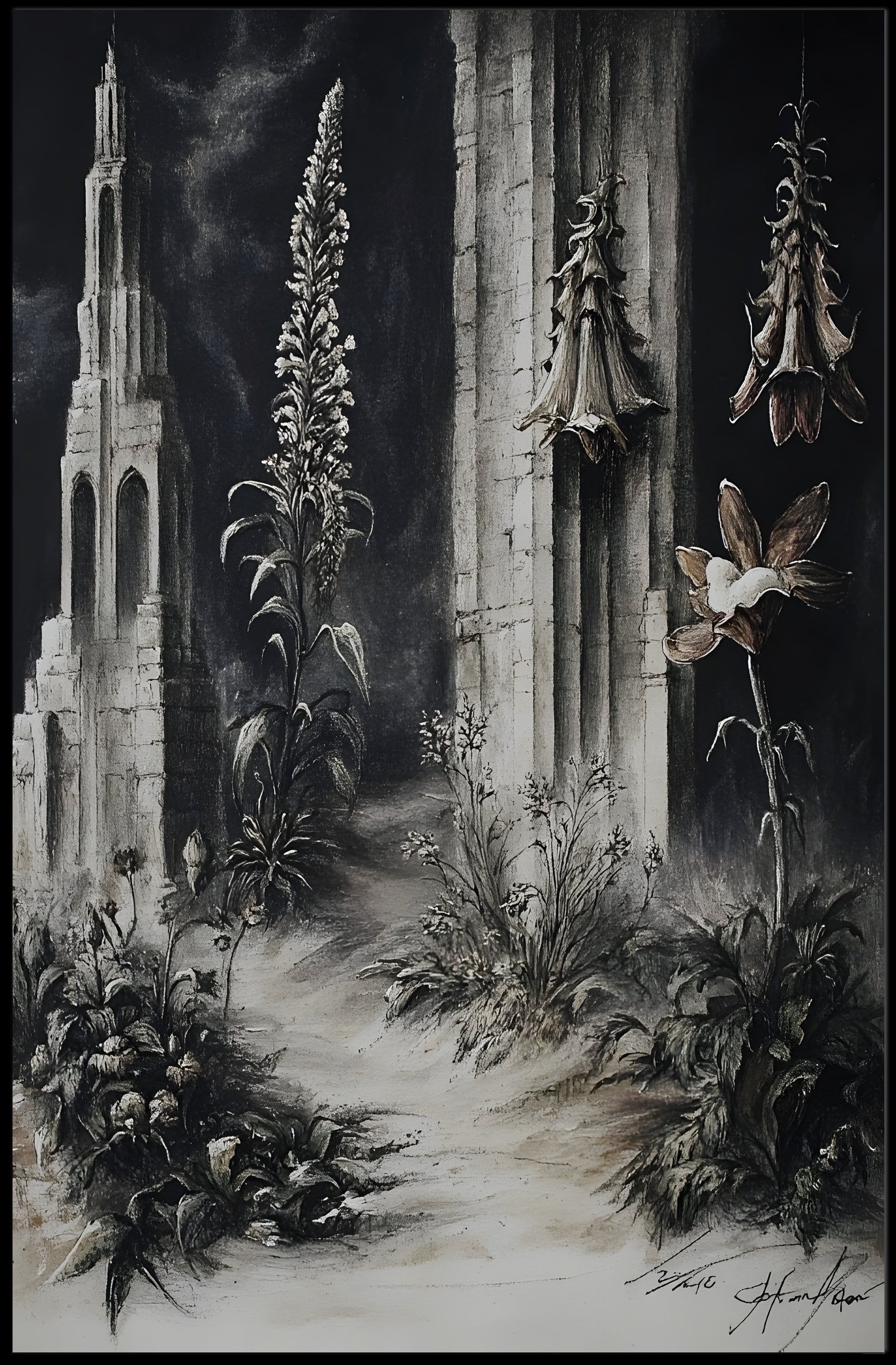 Surreal Dreamscape with Ruins and Flora Fantasy or Mythology Poster PosterGoat