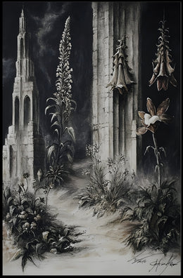 Surreal Dreamscape with Ruins and Flora Fantasy or Mythology Poster PosterGoat