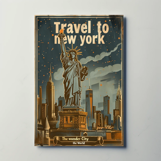 Travel to New York Statue of Liberty Vintage Poster