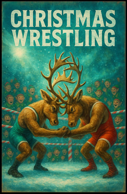 Whimsical Reindeer Wrestling Festive Christmas Sports Poster