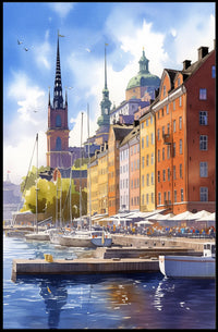 European Waterfront Scene: Vibrant Historical Cityscape Poster