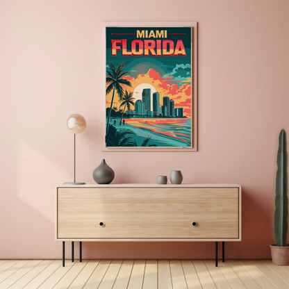 Miami Florida Sunset Vintage Poster