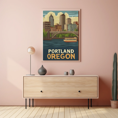 Portland Oregon Cityscape Vintage Poster