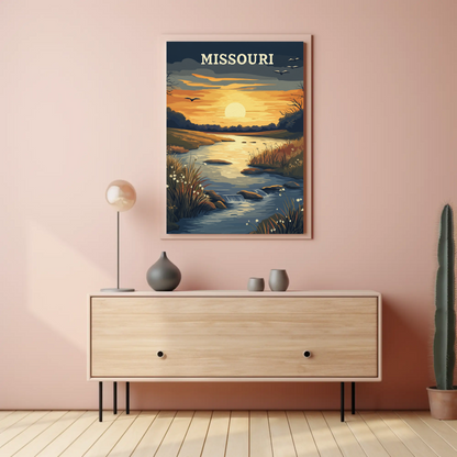 Missouri River Sunset Vintage Poster
