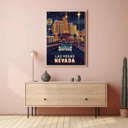 Vintage Poster Las Vegas Strip Classic Car