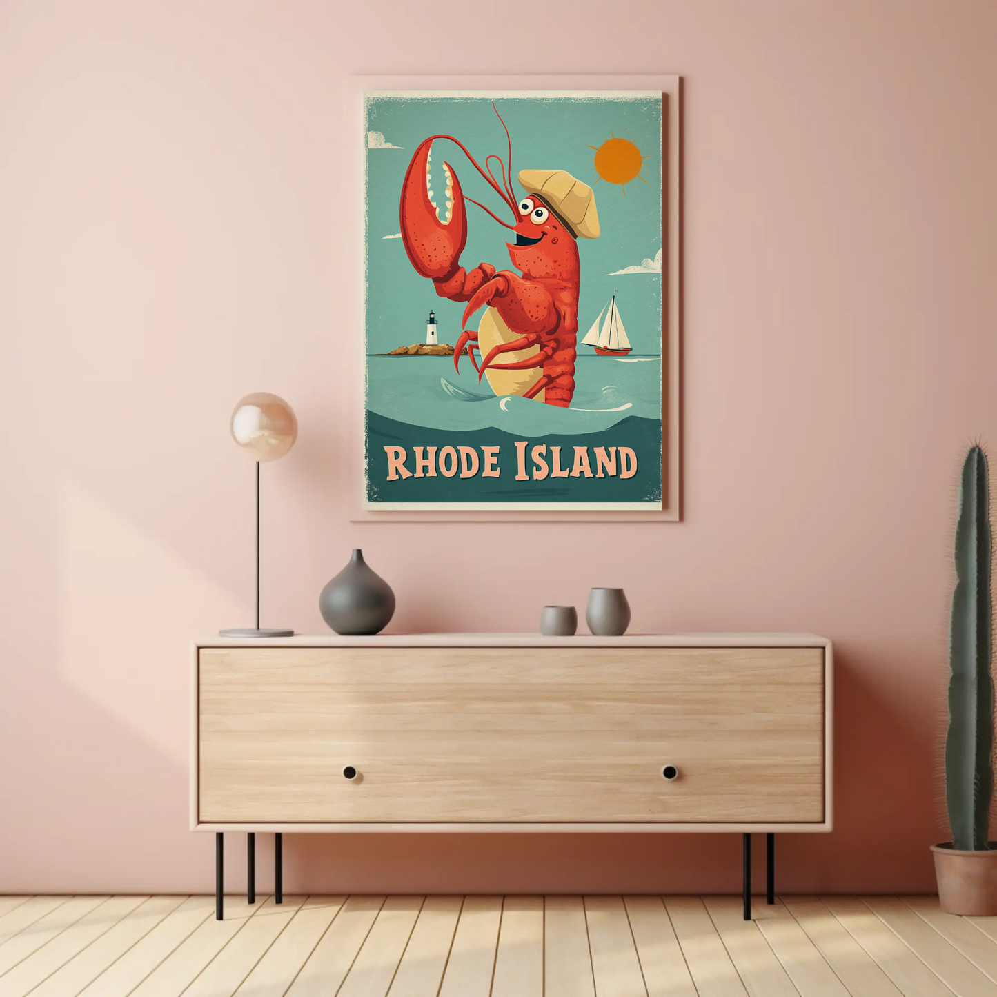 Rhode Island Vintage Poster Lobster Fun