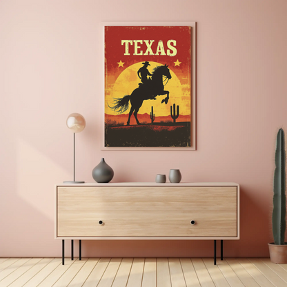 Texas Vintage Poster - Cowboy Sunset