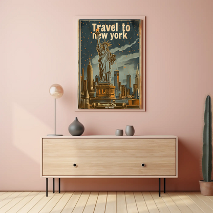 Travel to New York Statue of Liberty Vintage Poster