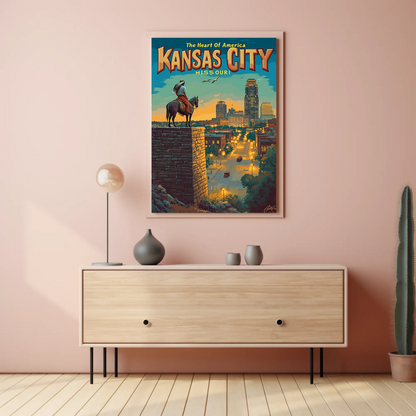 Kansas City The Heart of America Overlook Vintage Travel Poster