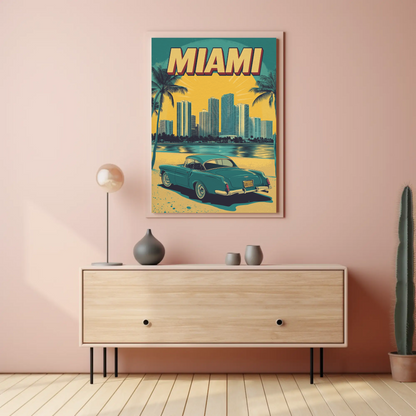 Miami Vintage Poster - Ocean Drive Retro Car