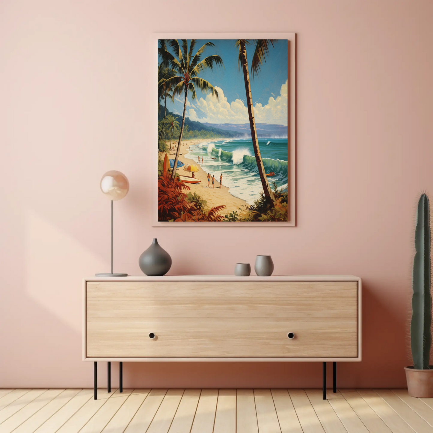 Tropical Surf Beach Day Palm Trees Vintage Travel Poster