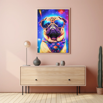 Space Pug Dog Neon Galaxy Glasses Cool Poster Art