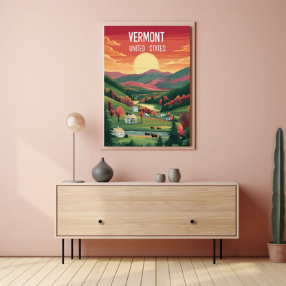Vermont Vintage Poster - Sunset Valley