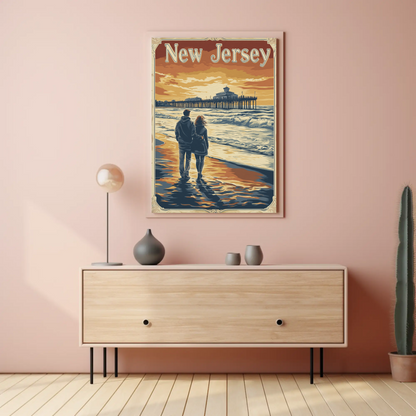 New Jersey Vintage Poster - Romantic Beach Walk