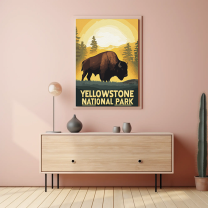 Yellowstone National Park Bison Vintage Poster