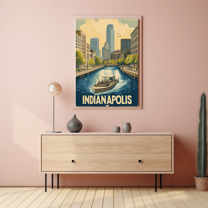 Indianapolis Indiana - Downtown Canal Vintage Travel Poster